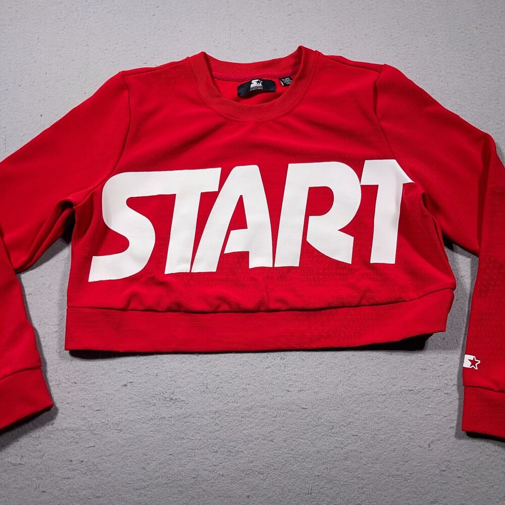 Starter‎ Sweatshirt Women XL Crop Sweater Red SPELLOUT Long Sleeve - Picture 2 of 10